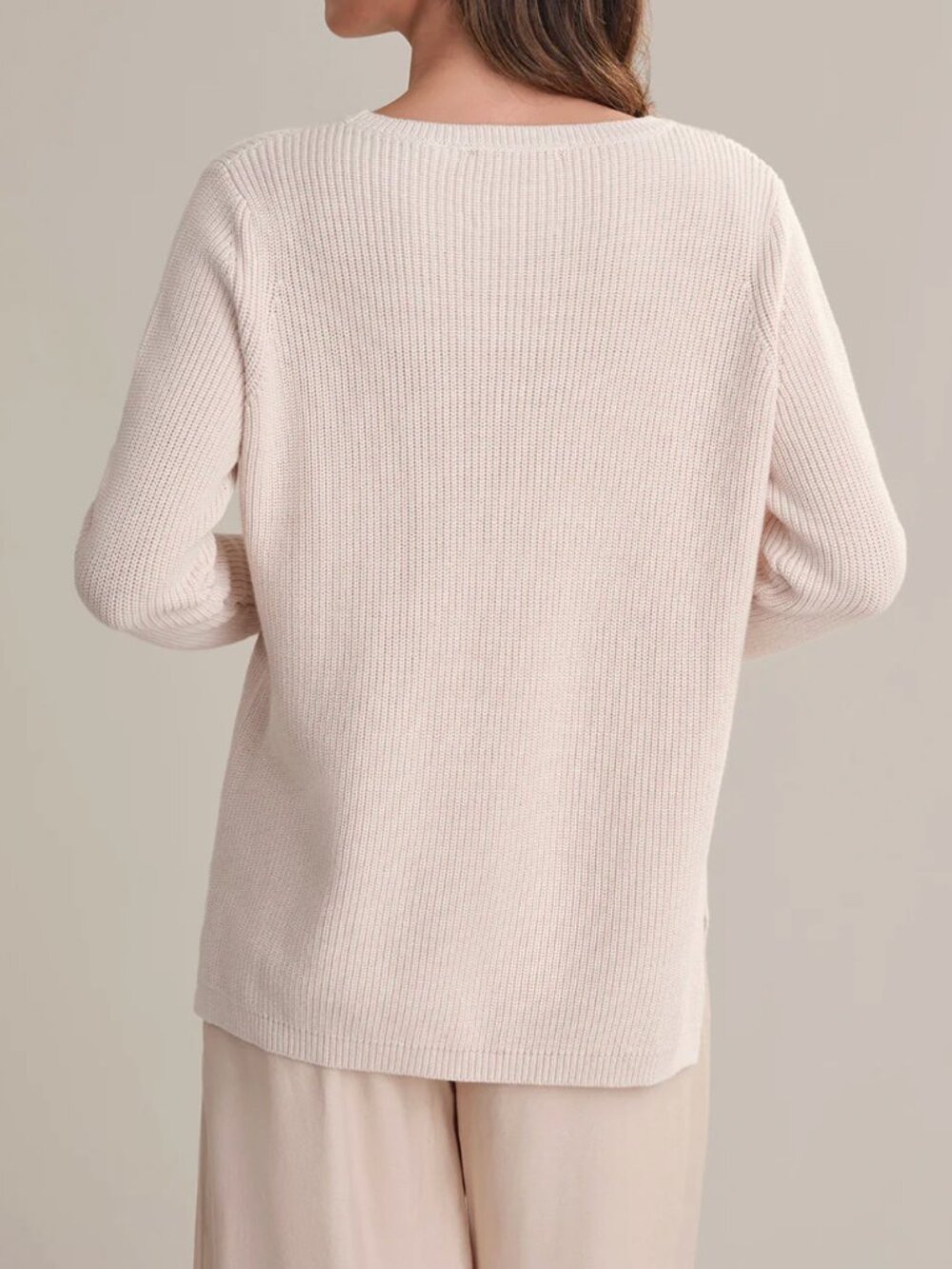 525 AMERICA Women XS Emma Minimalist Knit Crewneck Shaker Stitch Cotton Sweater - Picture 2 of 7